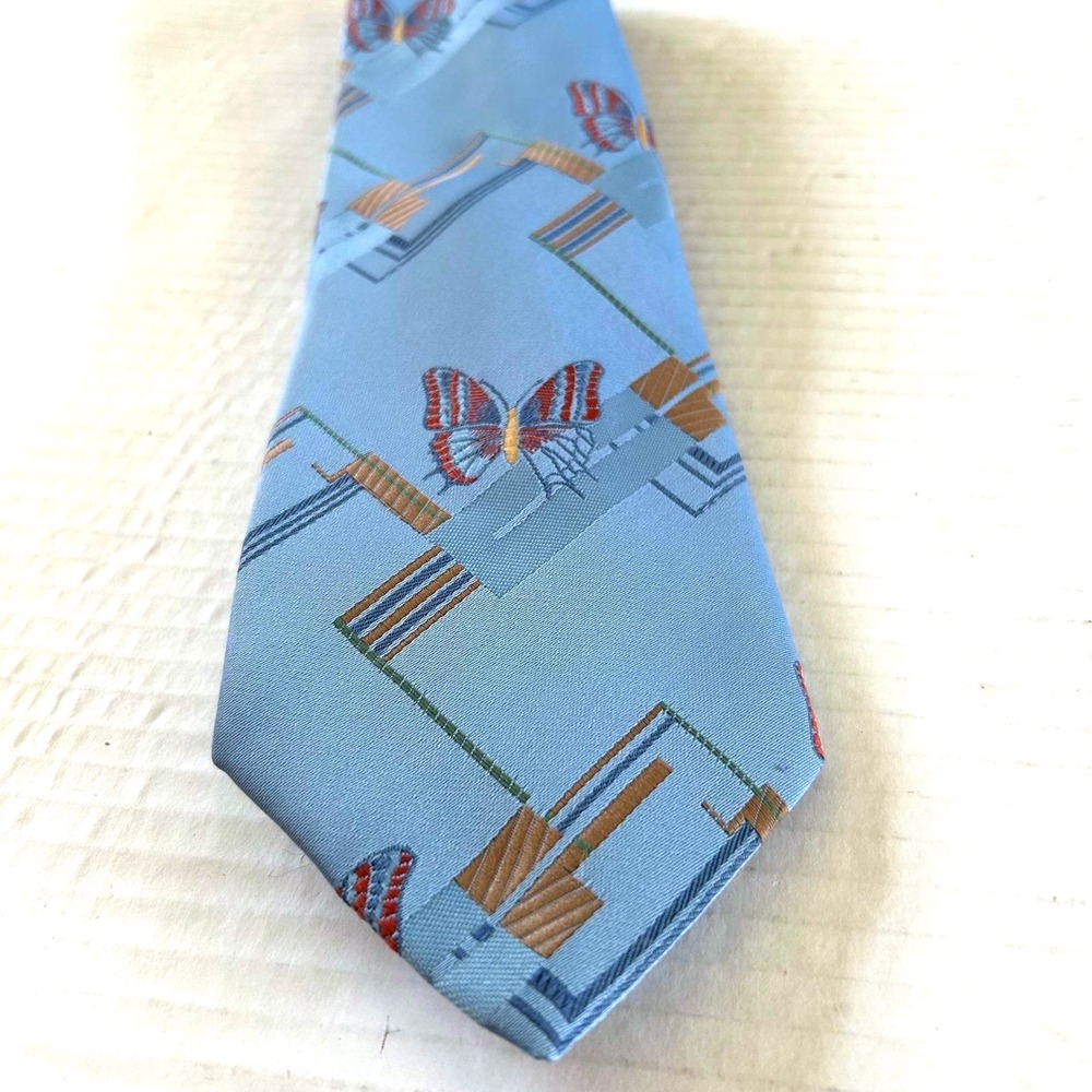 Andhurst Mens Necktie Light Blue Butterfly Geometric Woven Pattern Classic Tie‎